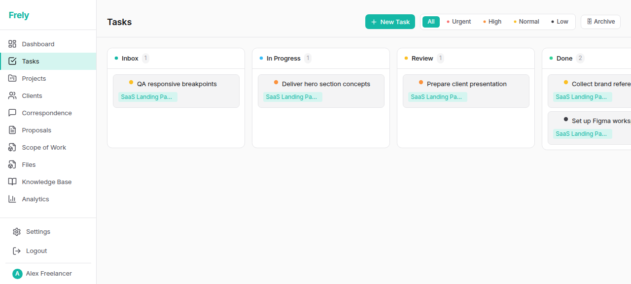 Frely Tasks Kanban Board